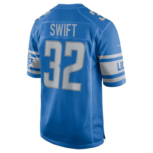 D.Lions #32 D'Andre Swift Blue Team Game Jersey Stitched American Football Jerseys - Main View