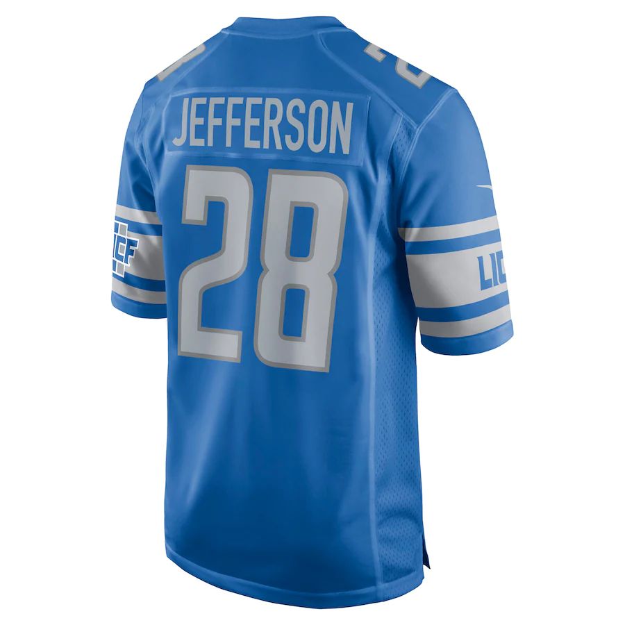 D.Lions #28 Jermar Jefferson Blue Game Jersey Stitched American Football Jerseys - Main View