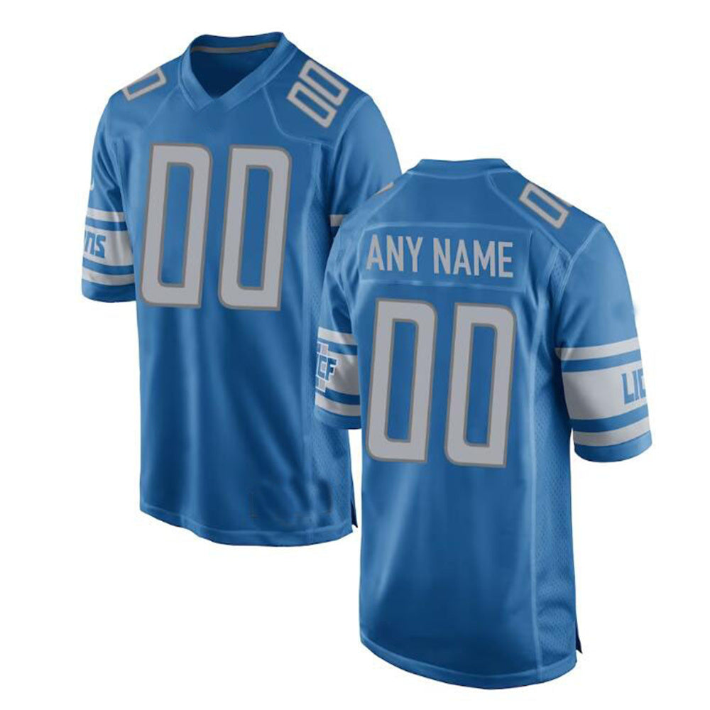 Custom D.Lions Blue Game Jersey Stitched American Football Jerseys - Main View
