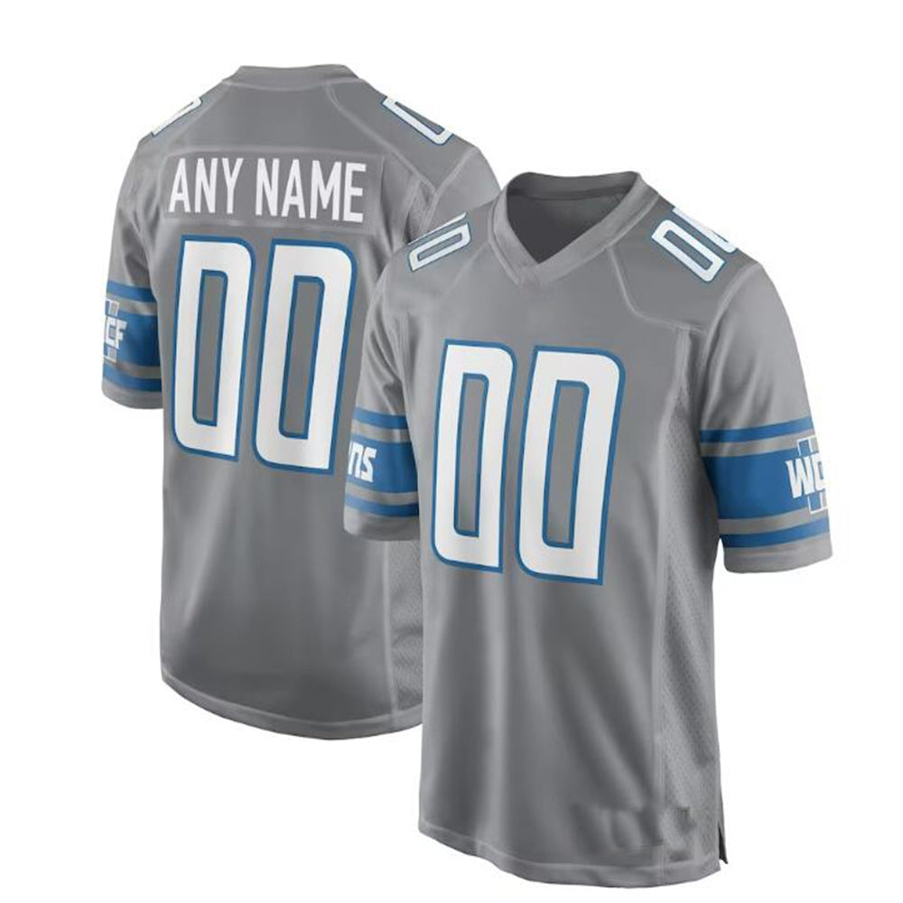Custom D.Lions Gray Alternate Game Jersey Stitched American Football Jerseys - Main View