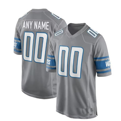 Custom D.Lions Gray Alternate Game Jersey Stitched American Football Jerseys - Main View
