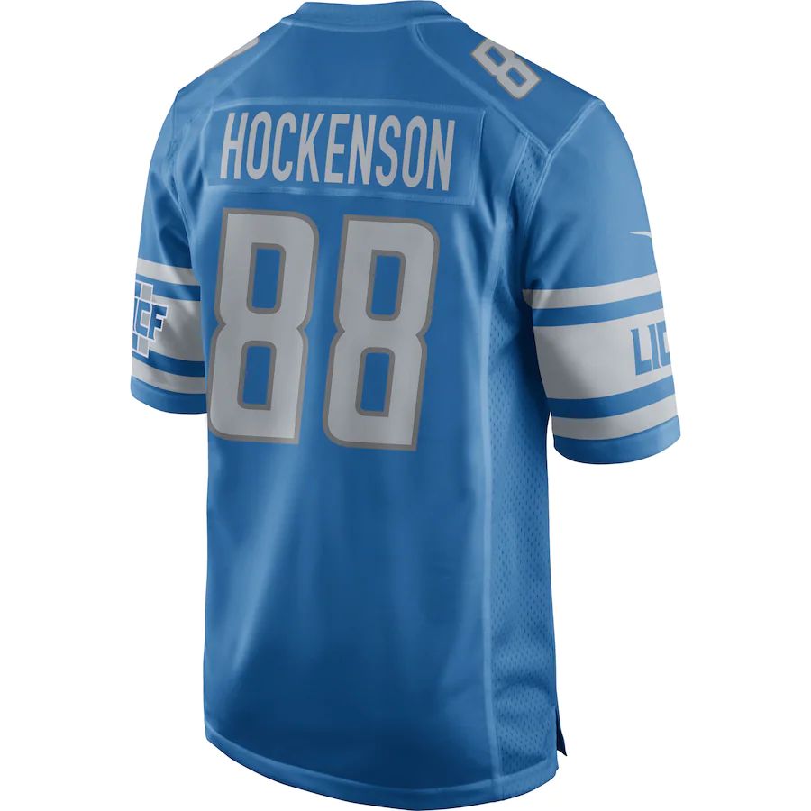 D.Lions #88 T.J. Hockenson Blue Game Jersey Stitched American Football Jerseys - Main View