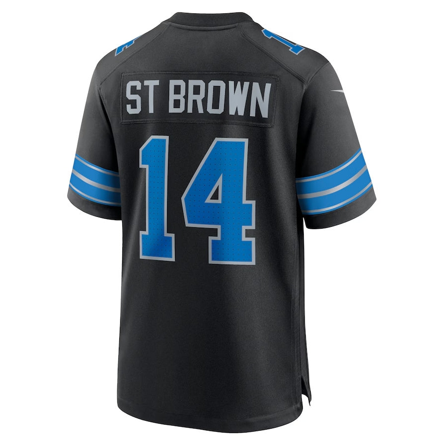 D.Lions #14 Amon-Ra St. Brown 2nd Alternate Game Jersey - Black American Football Jerseys - Main View