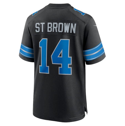 D.Lions #14 Amon-Ra St. Brown 2nd Alternate Game Jersey - Black American Football Jerseys - Main View