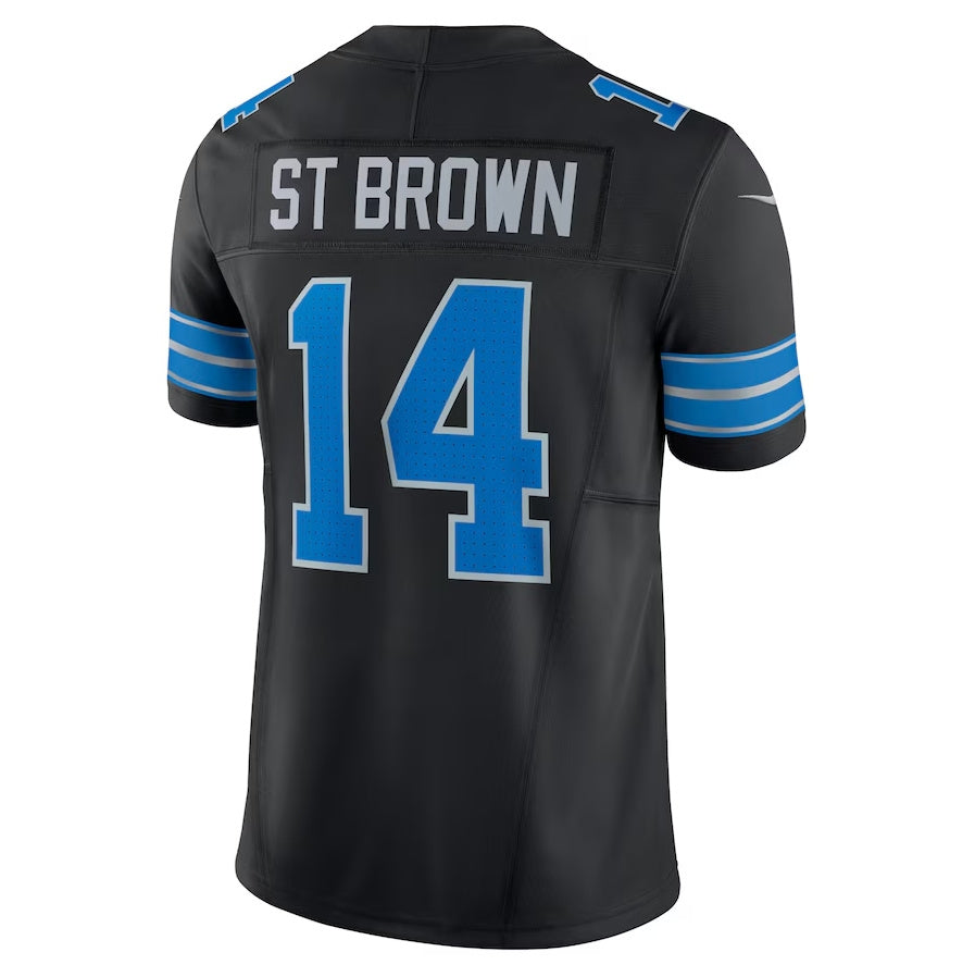 D.Lions #14 Amon-Ra St. Brown 2nd Alternate Vapor F.U.S.E. Limited Jersey - Black American Football Jerseys - Main View