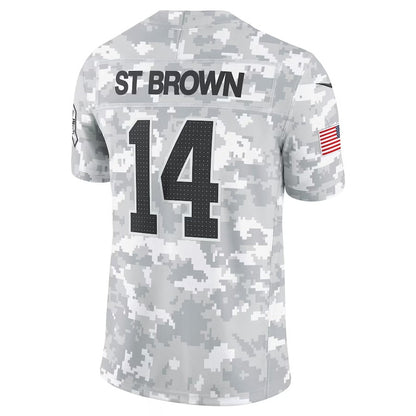 D.Lions #14 Amon-Ra St. Brown Arctic Camo 2024 Salute to Service Limited Stitched American Football Jerseys - Main View