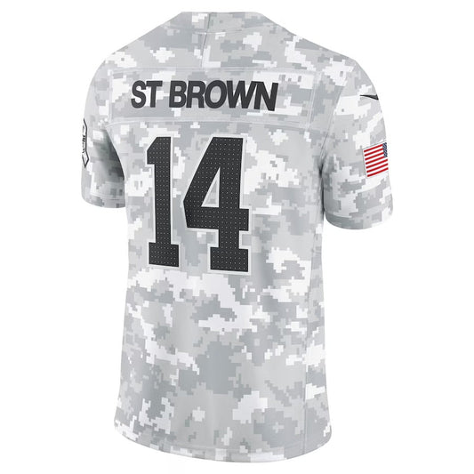 D.Lions #14 Amon-Ra St. Brown Arctic Camo 2024 Salute to Service Limited Stitched American Football Jerseys - Main View