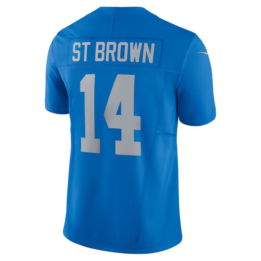 D.Lions #14 Amon-Ra St. Brown Blue Vapor F.U.S.E. Alternate Limited Stitched American Football Jerseys - Main View