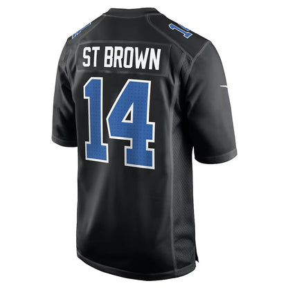 D.Lions #14 Amon-Ra St. Brown Carbon Black Carbon Fashion Stitched American Football Jerseys - Main View