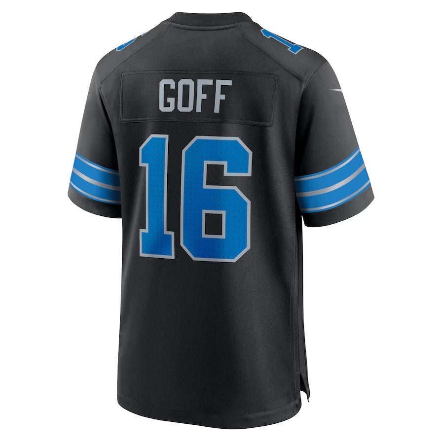 D.Lions #16 Jared Goff 2nd Alternate Game Jersey - Black American Football Jerseys - Main View