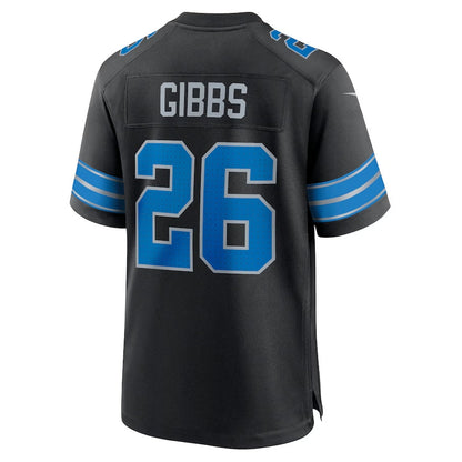D.Lions #26 Jahmyr Gibbs 2nd Alternate Game Jersey - Black American Football Jerseys - Main View