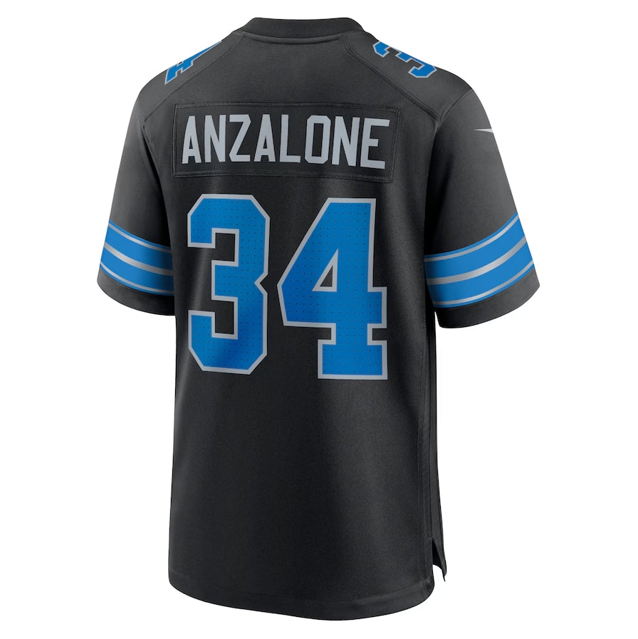 D.Lions #34 Alex Anzalone 2nd Alternate Game Jersey - Black American Football Jerseys - Main View