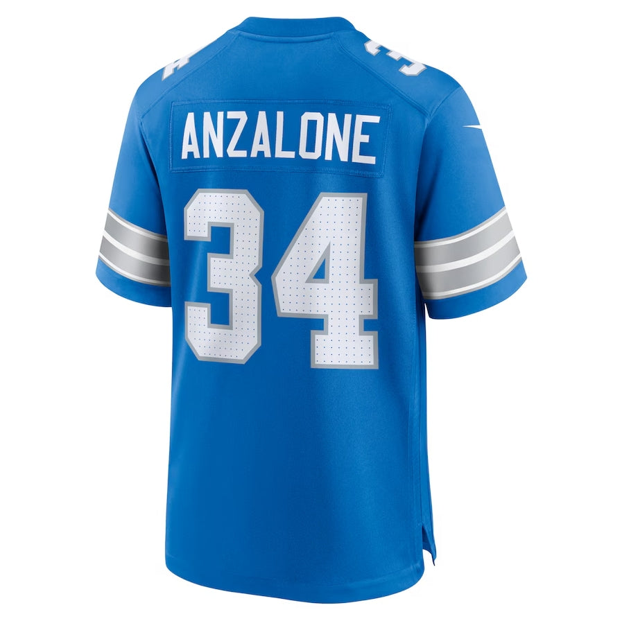 D.Lions #34 Alex Anzalone Game Jersey - Blue American Football Jerseys - Main View