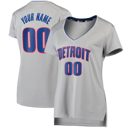 Custom D.Pistons Fanatics Branded Fast Break Replica Jersey Silver Statement Edition American Stitched Basketball Jersey - Main View