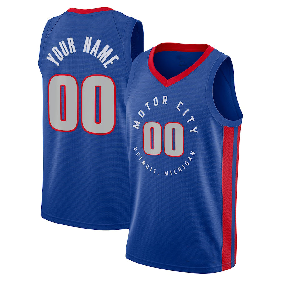 Custom D.Pistons 2020-21 Swingman Jersey Blue City Edition American Stitched Basketball Jersey - Main View