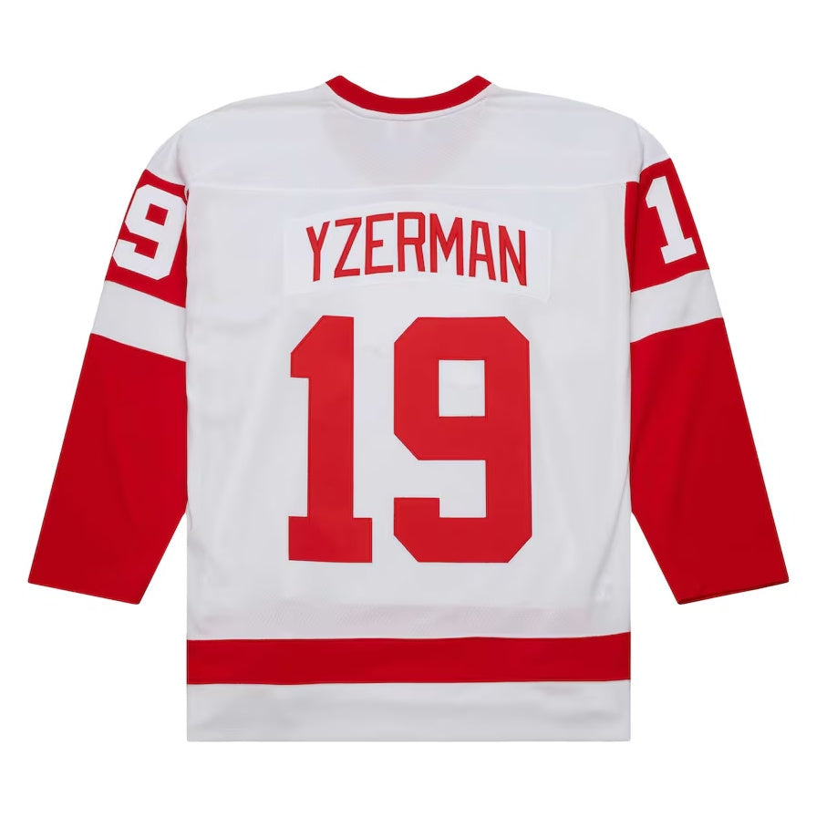 D.Red Wings #19 Steve Yzerman Mitchell & Ness 1983-84 Blue Line Player Jersey - White American Hockey Jerseys - Main View