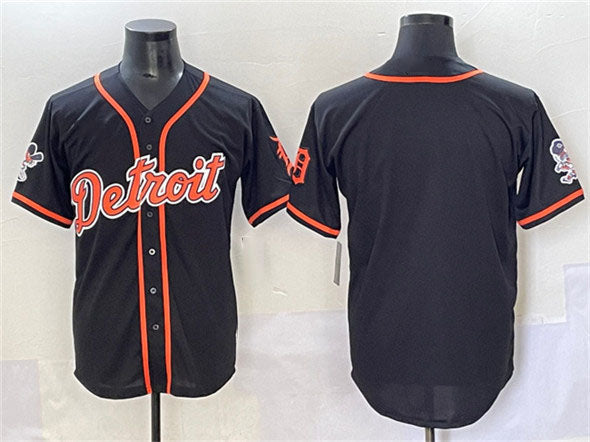 Detroit Tigers Blank Black With Patch Cool Base Stitched Baseball Jersey - Main View