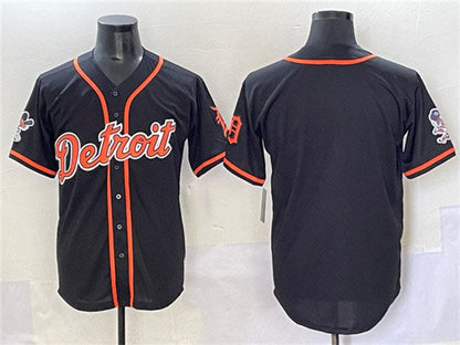 Detroit Tigers Blank Black With Patch Cool Base Stitched Baseball Jersey - Main View