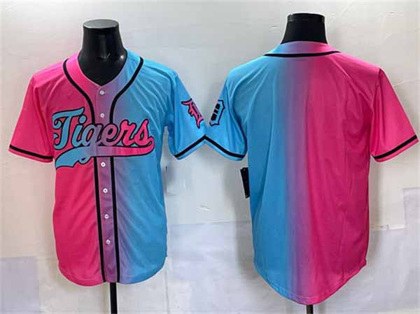 Detroit Tigers Blank Pink Blue Limited Stitched Baseball Jersey - Main View