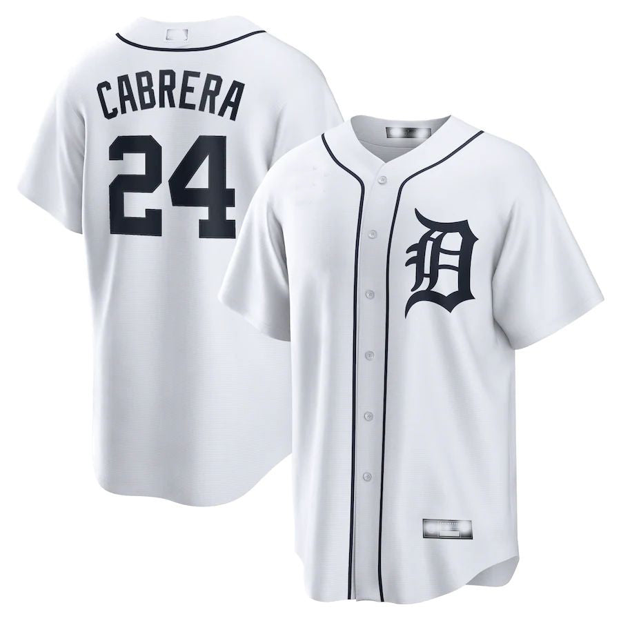Detroit Tigers #24 Miguel Cabrera White Home Replica Player Name Jersey Baseball Jerseys - Main View