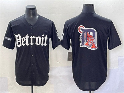 Detroit Tigers Team Big Logo Black 'Motor Gothic Edition' Vapor Premier Limited Stitched Baseball Jersey - Main View
