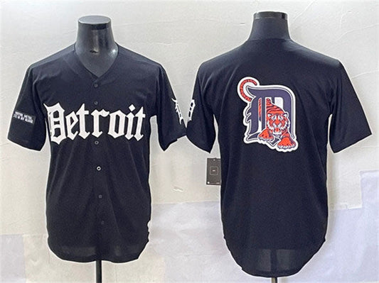 Detroit Tigers Team Big Logo Black 'Motor Gothic Edition' Vapor Premier Limited Stitched Baseball Jersey - Main View