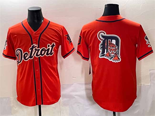 Detroit Tigers Team Big Logo Orange With Patch Vapor Premier Limited Stitched Baseball Jersey - Main View