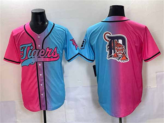 Detroit Tigers Team Big Logo Pink Blue Limited Stitched Baseball Jersey - Main View