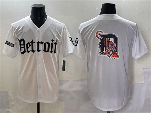 Detroit Tigers Team Big Logo White 'Motor Gothic Edition' Vapor Premier Limited Stitched Baseball Jersey - Main View