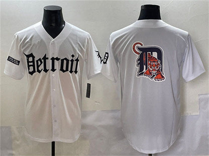 Detroit Tigers Team Big Logo White 'Motor Gothic Edition' Vapor Premier Limited Stitched Baseball Jersey - Main View
