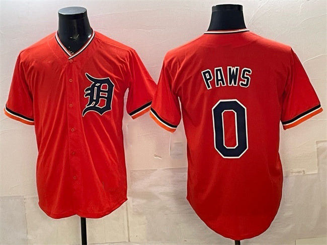 Detroit Tigers #0 Paws Orange Limited Stitched Baseball Jersey - Main View