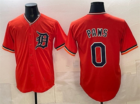 Detroit Tigers #0 Paws Orange Limited Stitched Baseball Jersey - Main View