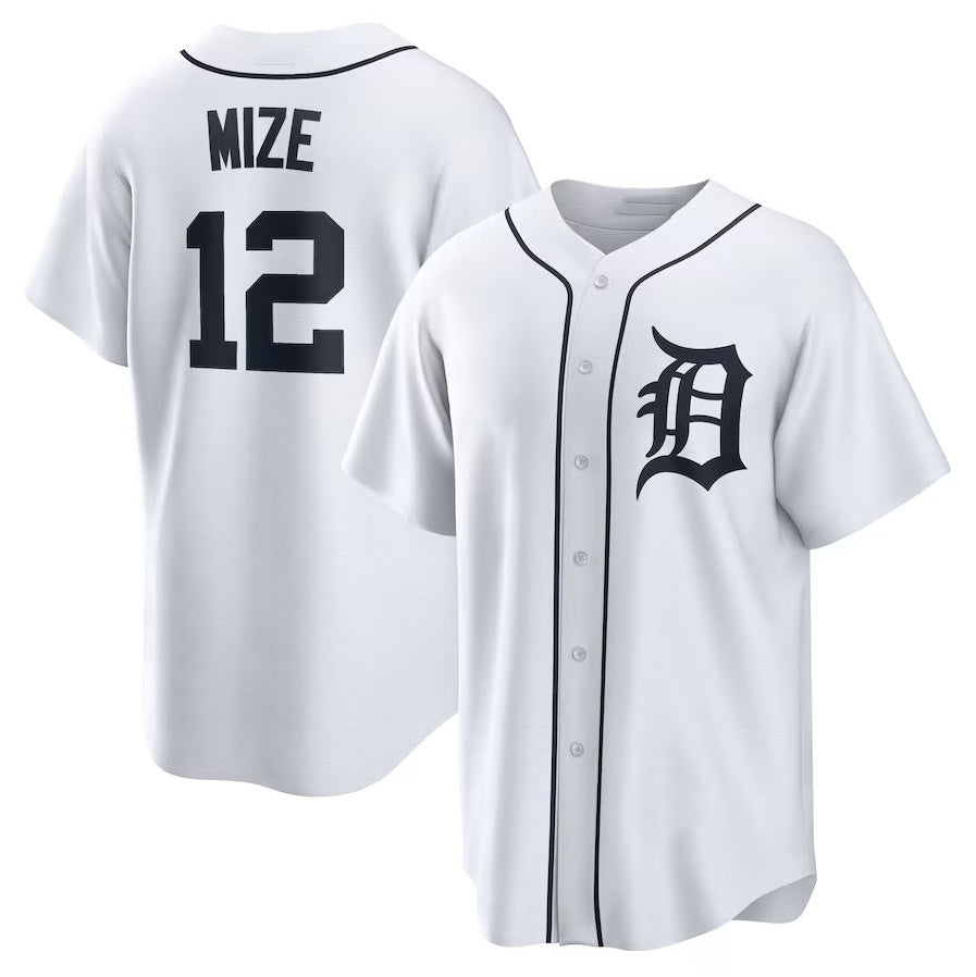 Detroit Tigers #12 Casey Mize Home Replica Jersey - White Stitched Baseball Jersey - Main View