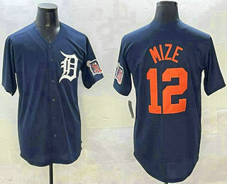 Detroit Tigers #12 Casey Mize Navy Alternate With Patch Cool Base Stitched Baseball Jerseys - Main View