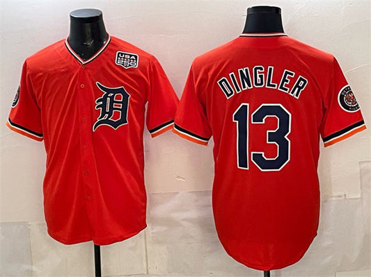 Detroit Tigers #13 Dillon Dingler Orange 2026 Alternate USA 250' Patch Vapor Premier Limited Stitched Baseball Jersey - Main View