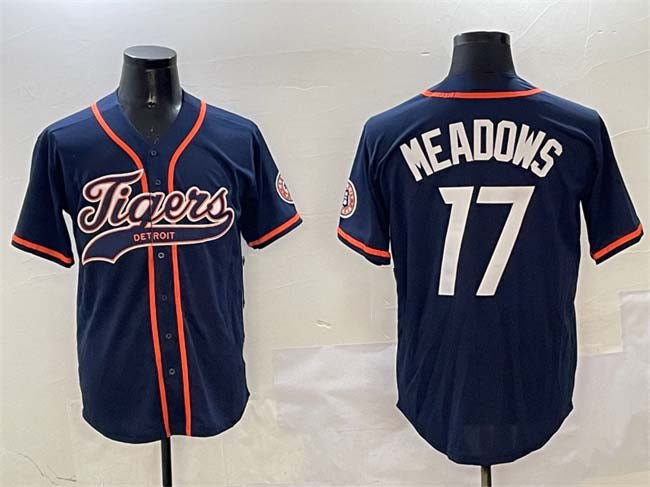 Detroit Tigers #17 Parker Meadows Navy With Patch Cool Base Stitched Baseball Jersey - Main View
