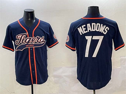 Detroit Tigers #17 Parker Meadows Navy With Patch Cool Base Stitched Baseball Jersey - Main View