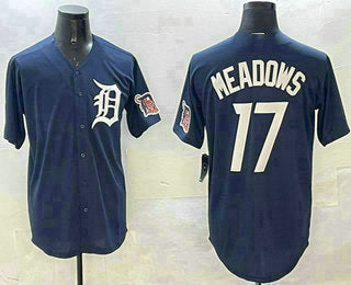 Detroit Tigers #17 Parker Meadows Navy With Patch Cool Base Stitched Baseball Jerseys - Main View