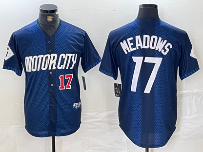 Detroit Tigers #17 Parker Meadows Number Navy 2024 City Connect Cool Base Limited Stitched Baseball Jersey - Main View