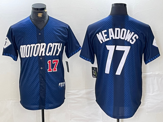Detroit Tigers #17 Parker Meadows Number Navy 2024 City Connect Cool Base Limited Stitched Baseball Jersey - Main View