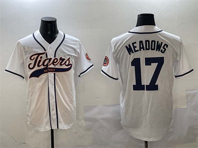 Detroit Tigers #17 Parker Meadows White With Patch Cool Base Stitched Baseball Jersey - Main View