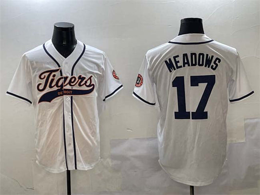 Detroit Tigers #17 Parker Meadows White With Patch Cool Base Stitched Baseball Jersey - Main View
