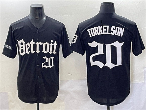 Detroit Tigers #20 Spencer Torkelson Black 'Motor Gothic Edition' Vapor Premier Limited Stitched Baseball Jersey - Main View