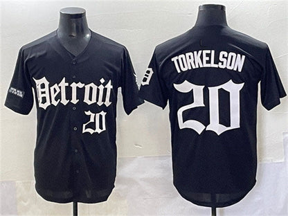 Detroit Tigers #20 Spencer Torkelson Black 'Motor Gothic Edition' Vapor Premier Limited Stitched Baseball Jersey - Main View