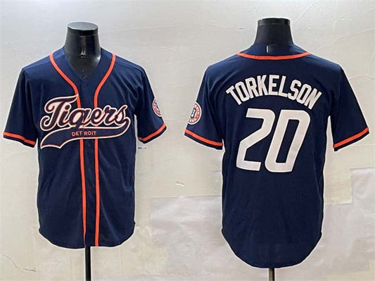 Detroit Tigers #20 Spencer Torkelson Navy With Patch Cool Base Stitched Baseball Jersey - Main View