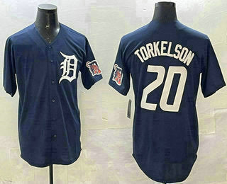 Detroit Tigers #20 Spencer Torkelson Navy With Patch Cool Base Stitched Baseball Jerseys - Main View