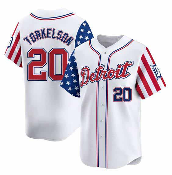 Detroit Tigers #20 Spencer Torkelson White 2025 Independence Day Vapor Premier Limited Stitched Baseball Jersey - Main View