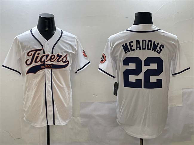 Detroit Tigers #22 Parker Meadows White With Patch Cool Base Stitched Baseball Jersey - Main View