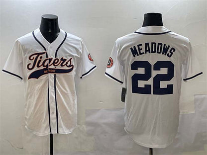 Detroit Tigers #22 Parker Meadows White With Patch Cool Base Stitched Baseball Jersey - Main View