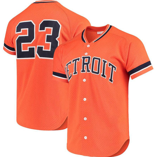 Detroit Tigers #23 Kirk Gibson Orange Mitchell & Ness Cooperstown Collection Mesh Batting Practice Button-Up Jersey Baseball Jerseys - Main View
